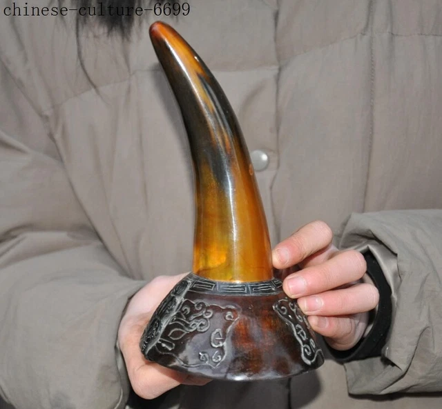 7.2'' Collect Rare Chinese old ox horn horns hand carved Oxhorn Oxhorns statue