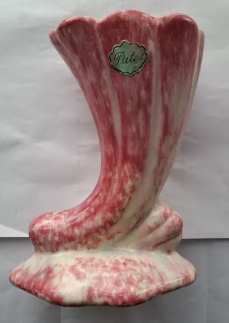 Vintage Pate's Pottery Cornucopia Shell Vase - Mottled Pink - Sydney, Australia