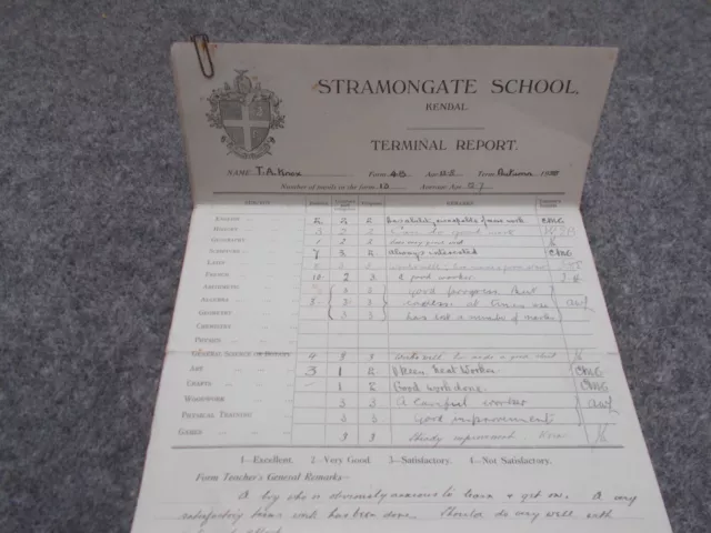 Stramongate School, Kendal Five School Reports 1928-1930 for T. A Knox