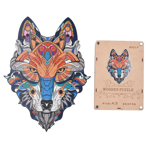 Multi Color Wolf  Wooden Jigsaw Puzzles with Removable Stand Durable