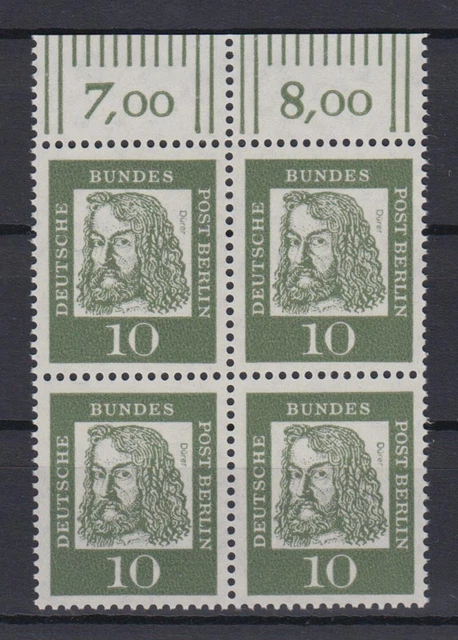 Berlin 202 mit Oberrand 4er Block Bedeutende Deutsche 10 Pf postfrisch