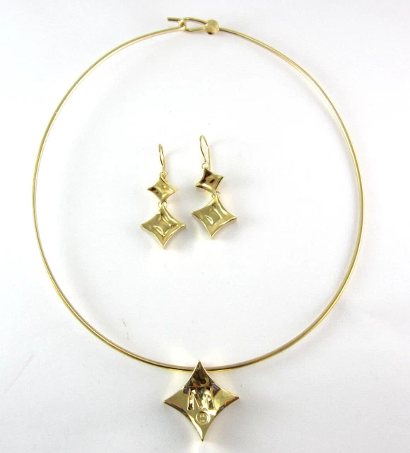 Stunning 18K Yellow Gold Movado Necklace Choker & Earrings Set W/Box 41.4G Stunning 18K Yellow Gold Movado Necklace Choker & Earrings Set W/Box 41.4G