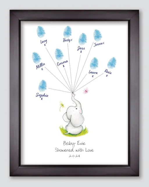 Baby Shower Personalised Showered Love Elephant Print Guestbook Alternative A4
