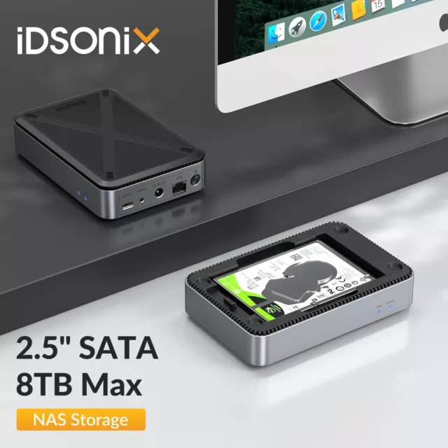 Networkable Hard Drive Enclosure for 2.5'' 3.5" SATA HDD Storage 8/20TB NAS