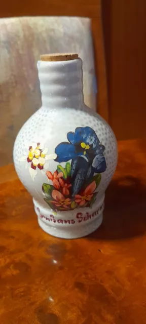 Kleine alte Flasche Schroffen Enzian handbemalt für Sammler Gruß aus Scharnitz