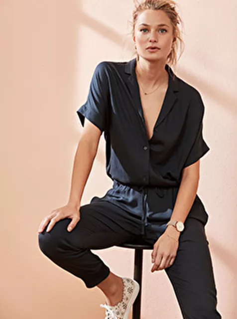 HUSH SHORT SLEEVE Jumpsuit Navy Drawstring Button Drape Occasion