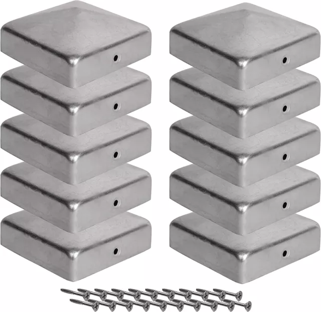 10 X Post Caps For Fence Posts 70 X 70 Mm Galvanised Steel Pyramid Shape Cover