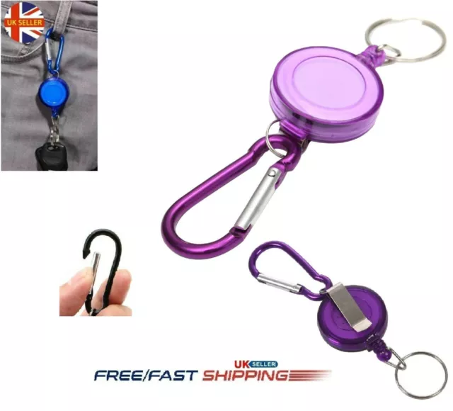 Retractable Heavy Duty Key Chain Pull Ring Recoil Keyring Stainless Steel Clip