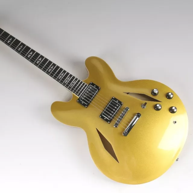 Factory Metallic Gold 335 Semi Hollow HH Pickups Electric Guitar Diamond Hole