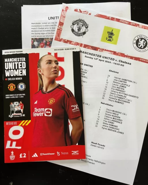 Manchester United v Chelsea Women (FA Cup Semi Final) Programme - 14 April 24