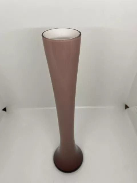 Vintage Tall Pale Smokey Mauve Cased Art Glass Vase Handblown Mid Century Modern