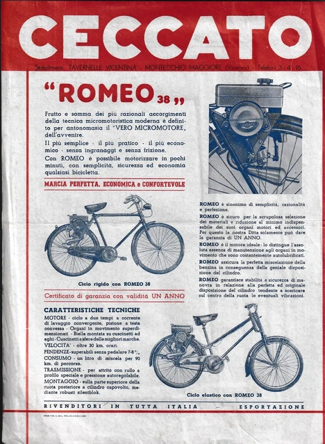 Ciclomotore Romeo 38 cc. Ceccato - Volantini Flyer d'Esordio e Uso Manutenzione Ciclomotore Romeo 38 cc. Ceccato - Volantini Flyer d'Esordio e Uso Manutenzione