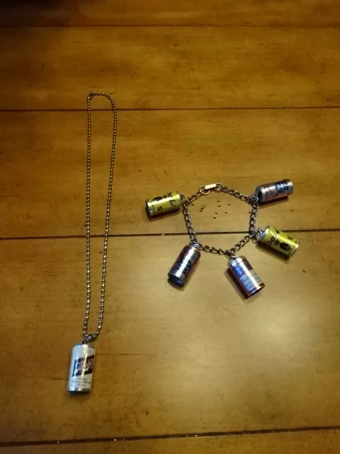 Vintage Mini Schlitz Beer Can Necklace with Coors Pabst & Budweiser Can Bracelet