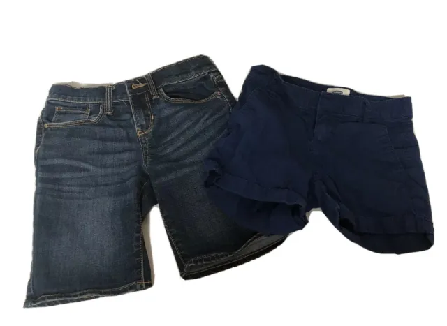 Old Navy Girls Size 10 Short Lot Of 2 Jean Shorts And Navy Blue Chino Adjustable