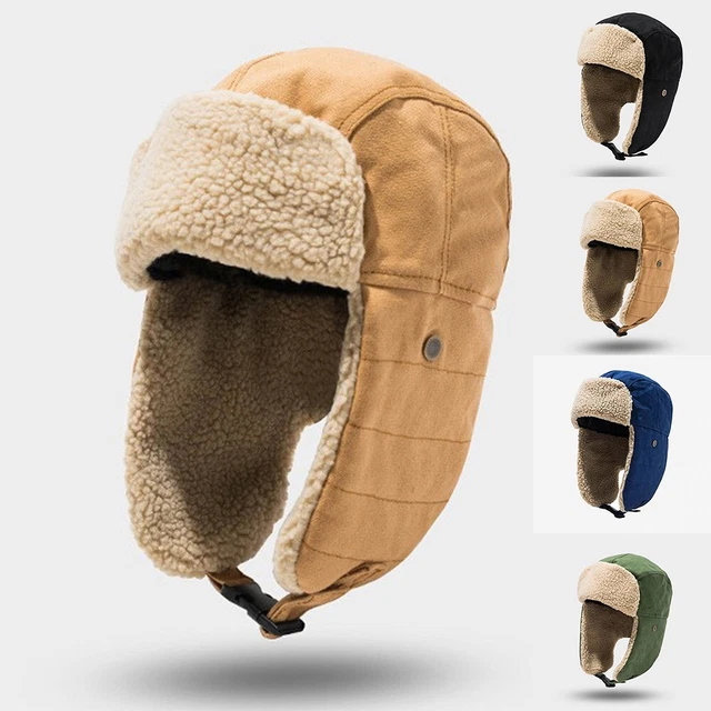Accogliente cappello da uomo foderato in pile blu navy caldo impermeabile camminata invernale