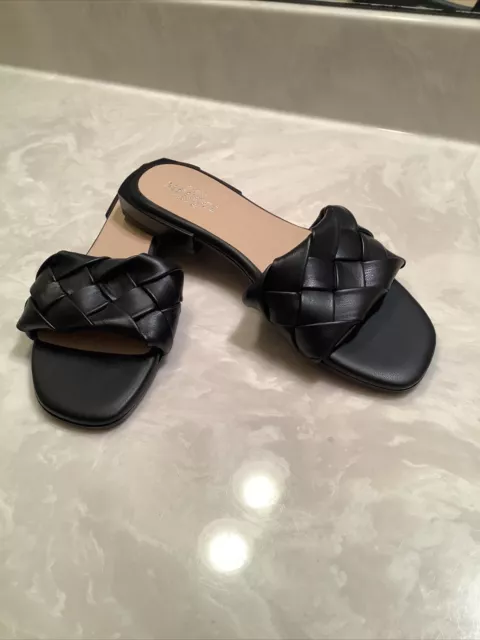 Sesto Meucci Women's Size 10 Black Woven Leather Sandal Slides