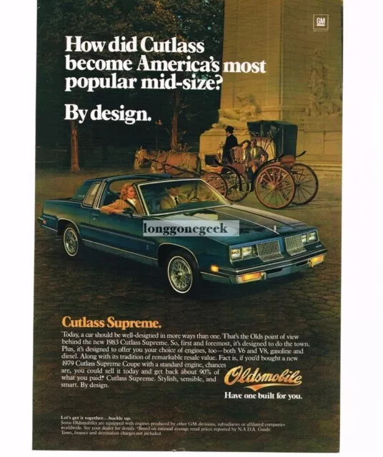 1983 Oldsmobile Cutlass Supreme Blue 2-door T-Top Vintage Ad