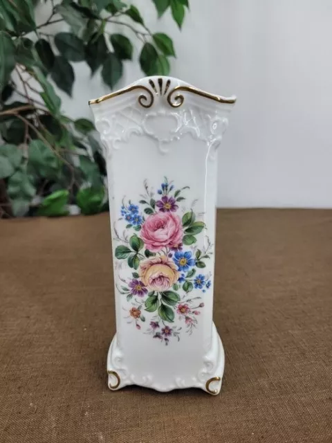 Gerold Porzellan Bavaria  Blumenvase mit Floralem Dekor und Goldrand