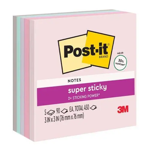 3M XP006002339 Post-it Rec Super Sticky Notes 654-5SSNRP 76x76mm Wanderlust