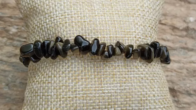 Bracelet Baroque Lithothérapie Pierre Naturelle Obsidienne Dorée A