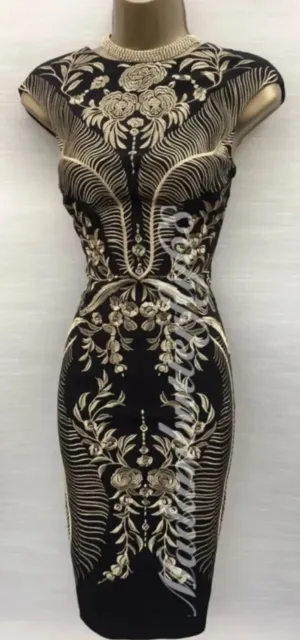 Karen Millen Stunning Gold Lurex Embroidered Occasion Dress Size 10