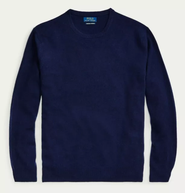 Polo Ralph Lauren Mens Navy Blue Washable Cashmere Knit Crew Neck Sweater NWT