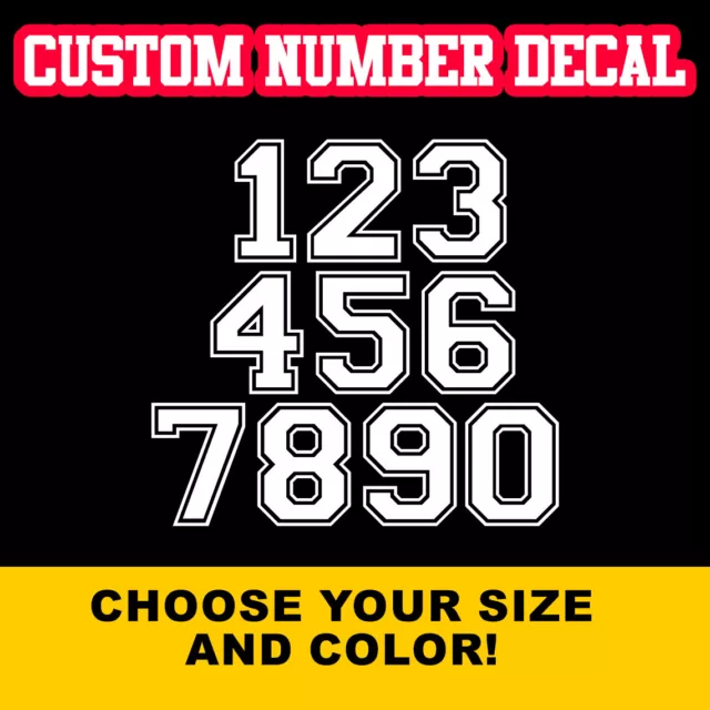 Custom Number Decal Sports Vinyl Sticker Personalized Numbers Helmet Bottle