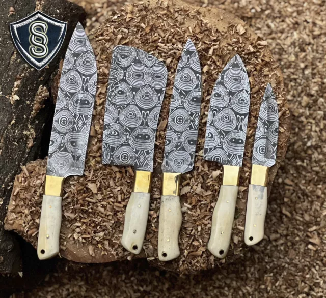 Custom Handemade Fixed Blade Steel Kitchen Knife Set With Sheath