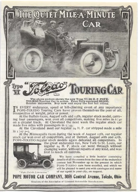 Antique 1900's Pope Motor Car Co - Toledo Touring Automobile - 1904 Art Print AD