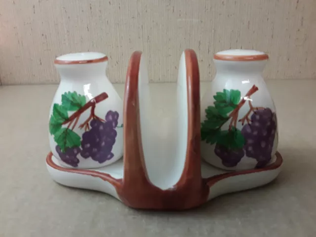 Hainpainted Napkin Holder And Salt And Pepper Shaker Set