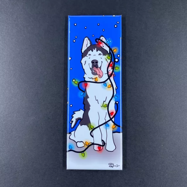 Black and White Siberian Husky Dog Christmas Light Magnet Handmade Holiday Decor