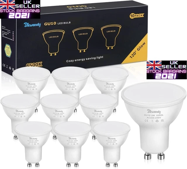 Blewandy GU10 LED Bulbs 5W, Cool White 6500K Spotlight Bulb- 10-Pcs (J361)