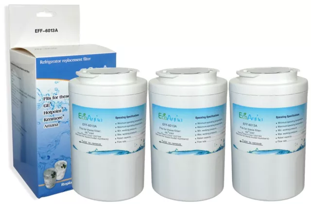 3x EcoAqua EFF-6013A Wasserfilter kompatibel mit GE SmartWater MWF GWF Kühlschrank