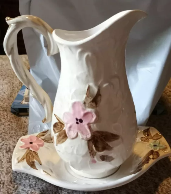 Vintage Napcoware Pitcher & Basin Bowl Saucer Hand Painted Flowers C-7810 Set