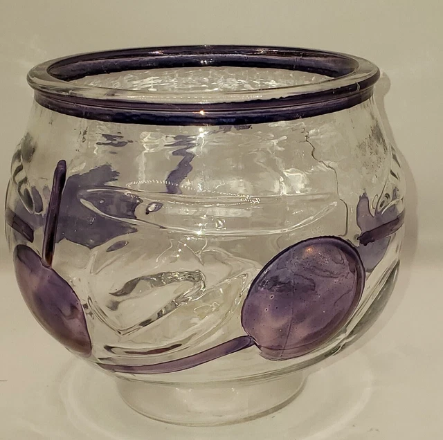 Glass Art Purple Clear Raised Design Candle Holder Or Bowl