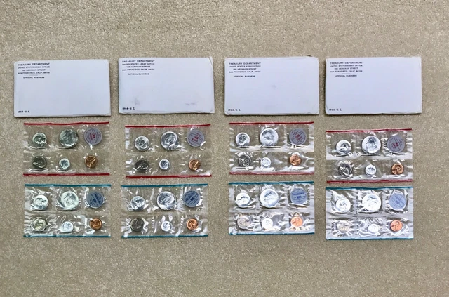 Lot Of 4 1964 - U.c. Treasury Department Bureau Of The Mint 10 Coin Sets D&P
