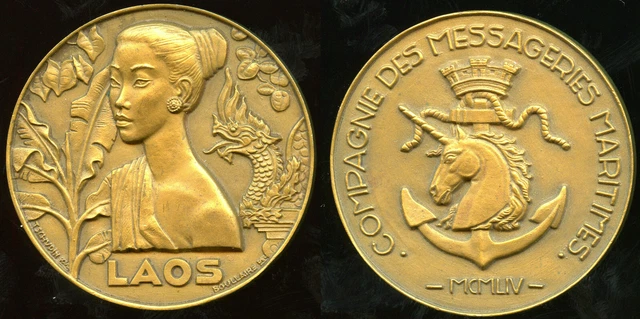 Airline Of Courier Maritime Medal Paquebot Le Laos 1954
