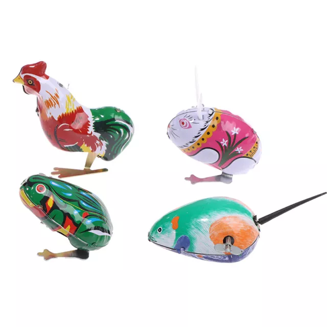 Children's classic iron wind up toy frog rabbit Rooster mouseB^FM