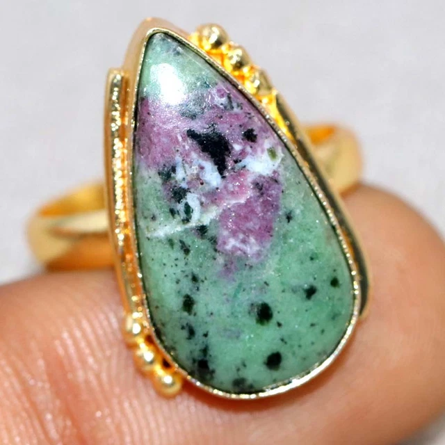 RUBY IN ZOISITE Golden Plated Ring US 9 Artisan Handmade Jewelry Trendy ...