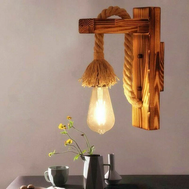 Lámpara de cuerda de cáñamo, luz de pared Vintage, colgante decorativo para...