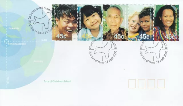 2000 FDC Faces of Christmas Island. "Christmas Island Map" postmark.