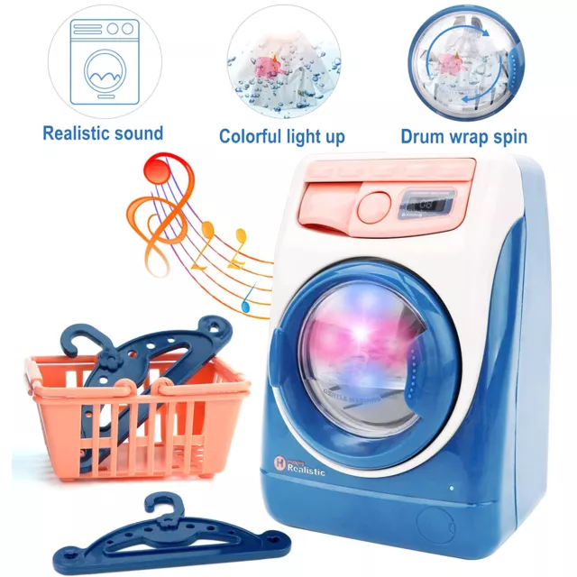 Mini Pretend Washing Machine Toy Household Laundry Playset Sound and Light Gifts