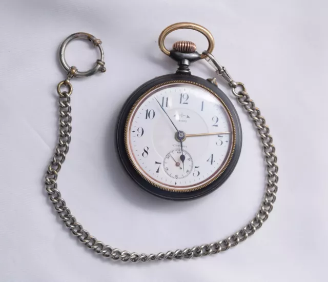 Große Antike Herren Taschenuhr mit Wecker 1900 Victoria 42203 Ø 5,5 cm mit Kette