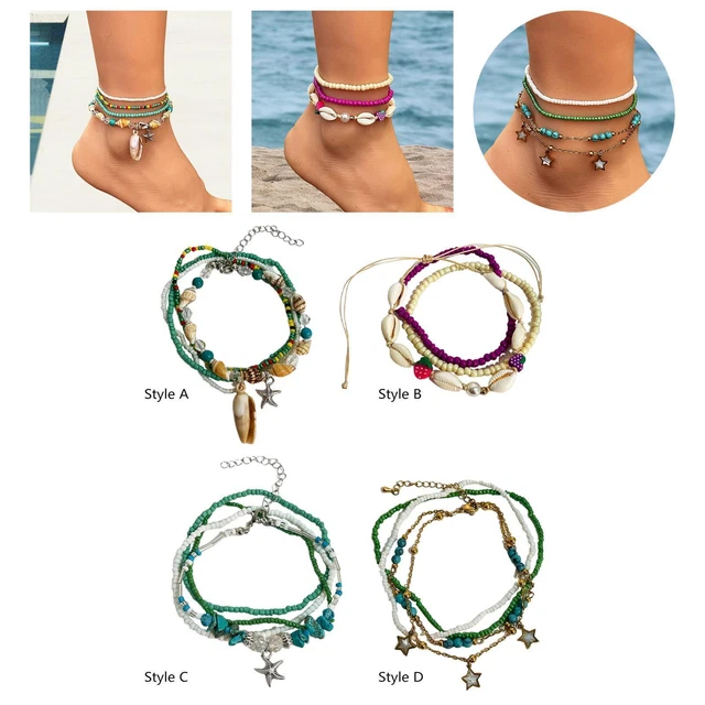 Bracelets de Cheville Perlés pour Femmes Ensemble de Cheville en Couches