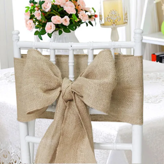 10 Burlap Chair Cover Sashes 6"x108" Inch Bows Natural Jute Wedding Event SALE