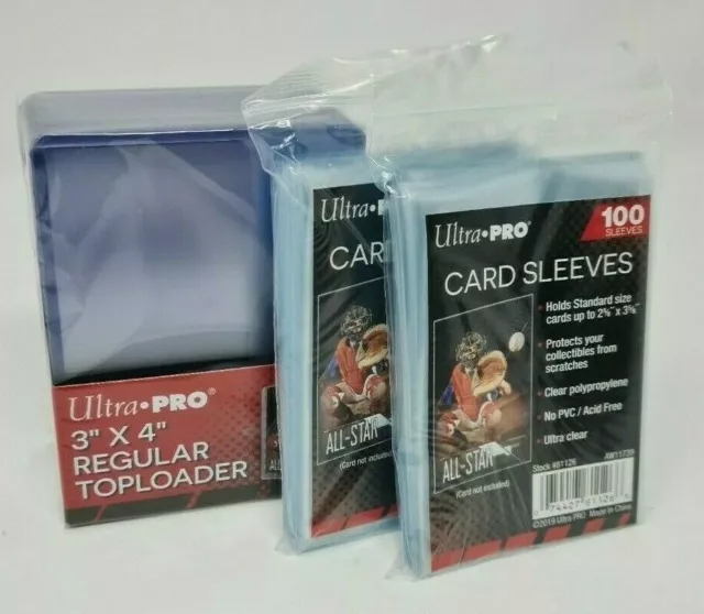 Ultra Pro 25 Regular Toploader + 200 Card Sleeves Pokemon Yugioh Magic Hüllen