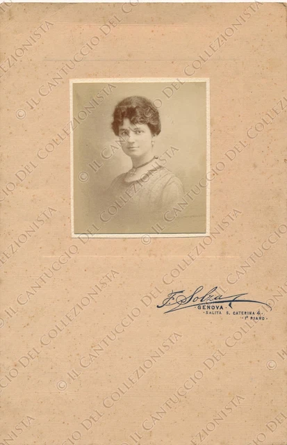 1890c Ritratto giovane donna Fotografia albumina Solza Genova