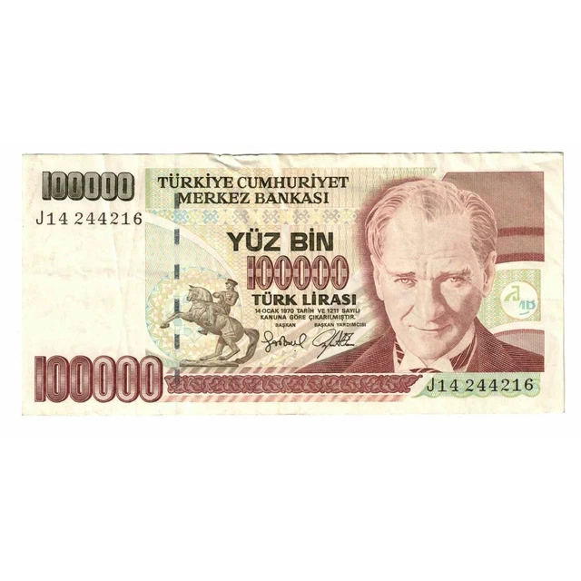 [#629699] Banknote, Turkey, 100,000 Lira, 1996-1998, KM:206, EF(40-45)