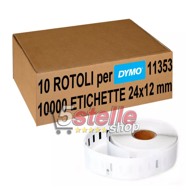 10 x ROTOLI ETICHETTE ADESIVE DYMO 11353 12x24 mm STAMPANTE LABELWRITER 400 450