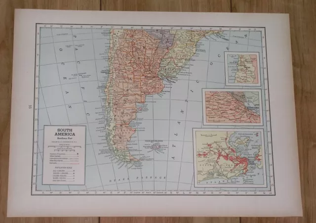1943 Vintage Wwii Map Argentina La Plata Brazil Rio De Janeiro Chile Falklands